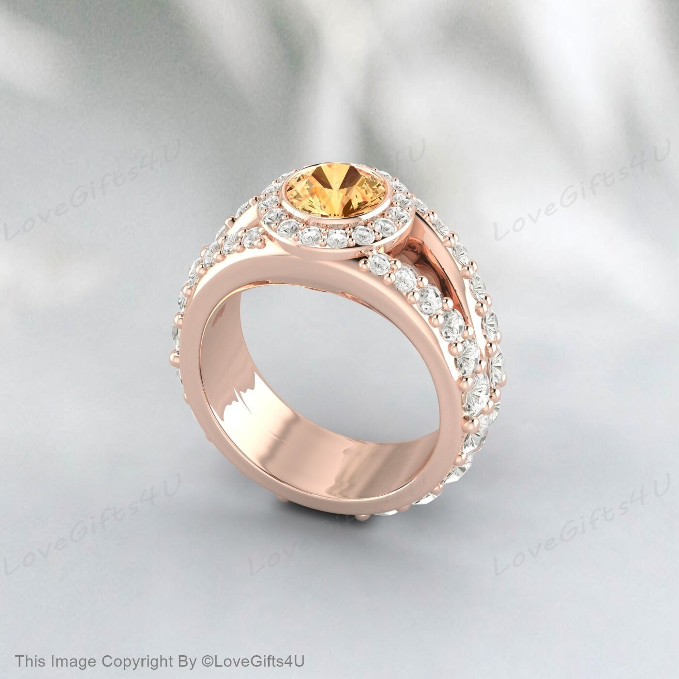 Bague de fiançailles en citrine jaune, bague de mariage, bague d'anniversaire de promesse