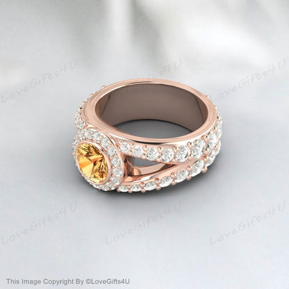 Bague de fiançailles en citrine jaune, bague de mariage, bague d'anniversaire de promesse