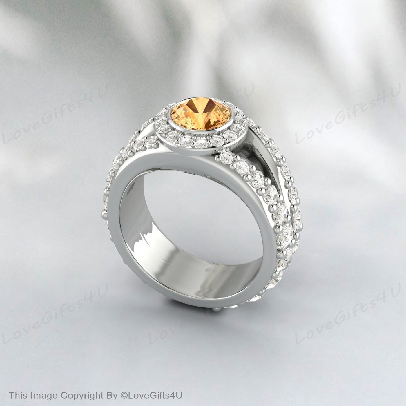 Bague de fiançailles en citrine jaune, bague de mariage, bague d'anniversaire de promesse