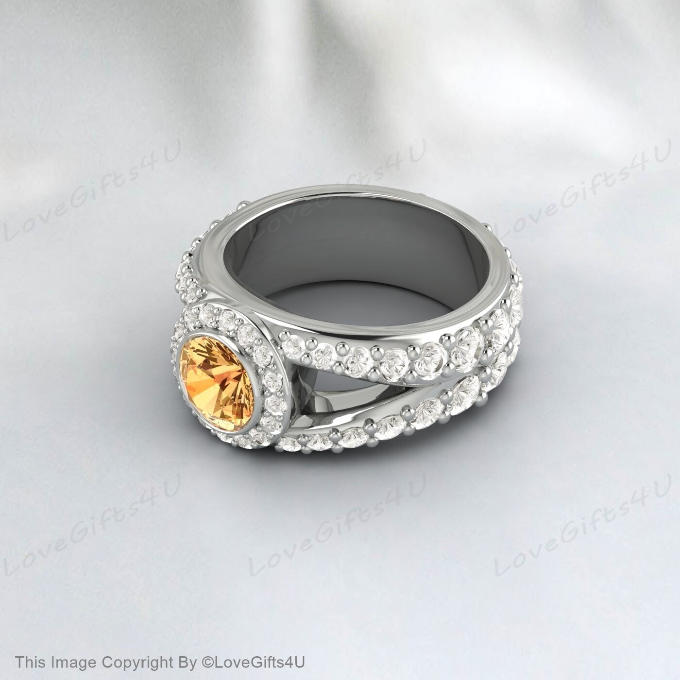 Bague de fiançailles en citrine jaune, bague de mariage, bague d'anniversaire de promesse