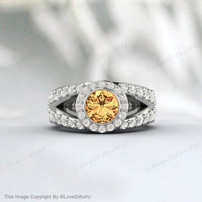 Bague de fiançailles en citrine jaune, bague de mariage, bague d'anniversaire de promesse