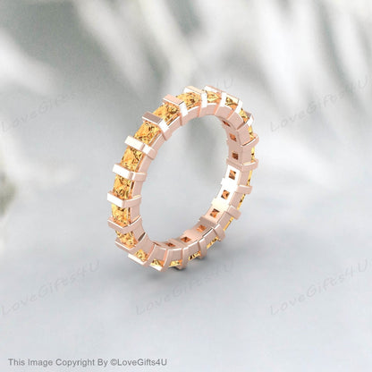 Princess Cut Citrine Full Eternity Wedding Band Anniversary Gift