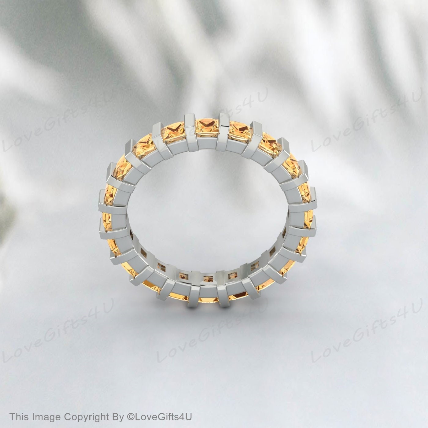 Princess Cut Citrine Full Eternity Wedding Band Anniversary Gift