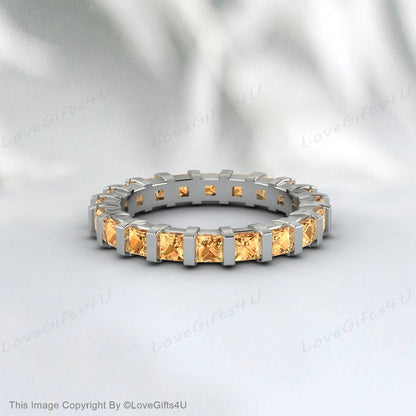 Princess Cut Citrine Full Eternity Wedding Band Anniversary Gift