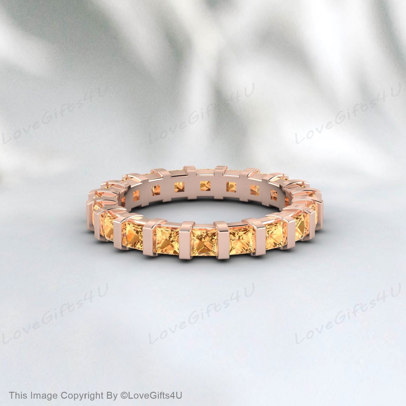 Princess Cut Citrine Full Eternity Wedding Band Anniversary Gift