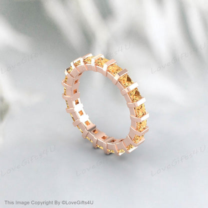 Princess Cut Citrine Full Eternity Wedding Band Anniversary Gift