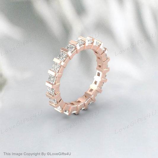 2,5 MM Princess Cut Moissanit Eternity Band, passendes Ehering, Comfort Fit Band, Jubiläumsgeschenkring, 14k Ehering für Sie