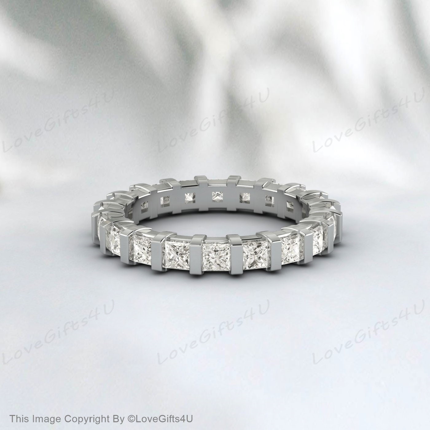 2,5 MM Princess Cut Moissanite Eternity Band, Alliance assortie, Comfort Fit Band, Bague cadeau d’anniversaire, Alliance 14k pour elle