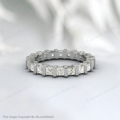 2,5 MM Princess Cut Moissanite Eternity Band, Alliance assortie, Comfort Fit Band, Bague cadeau d’anniversaire, Alliance 14k pour elle