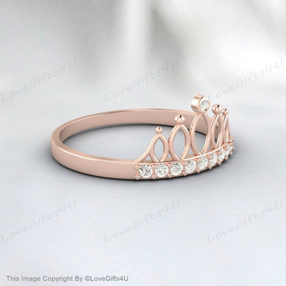 Princess Crown Cz Diamond Wedding Band Ring Tiara Ring Unique Ring