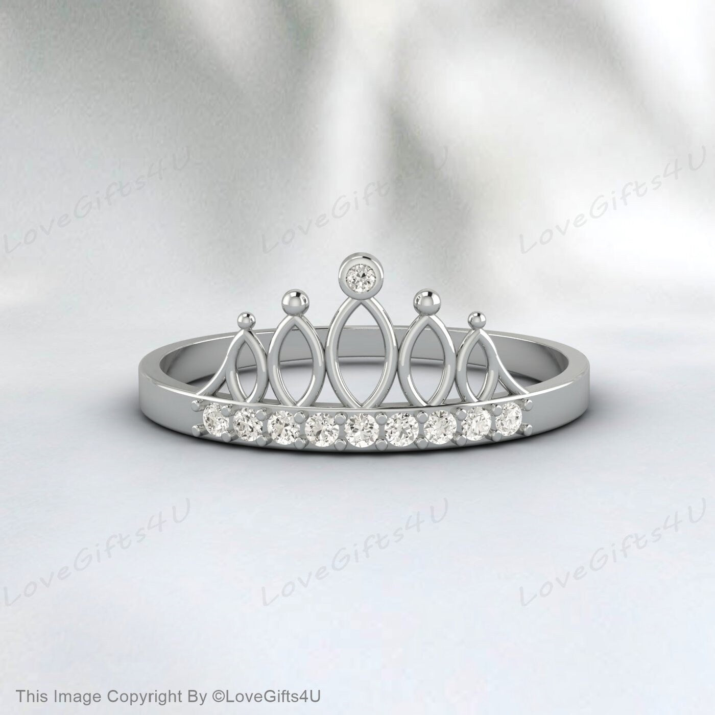 Princess Crown Cz Diamond Wedding Band Ring Tiara Ring Unique Ring