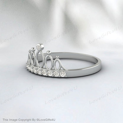 Princess Crown Cz Diamond Wedding Band Ring Tiara Ring Unique Ring