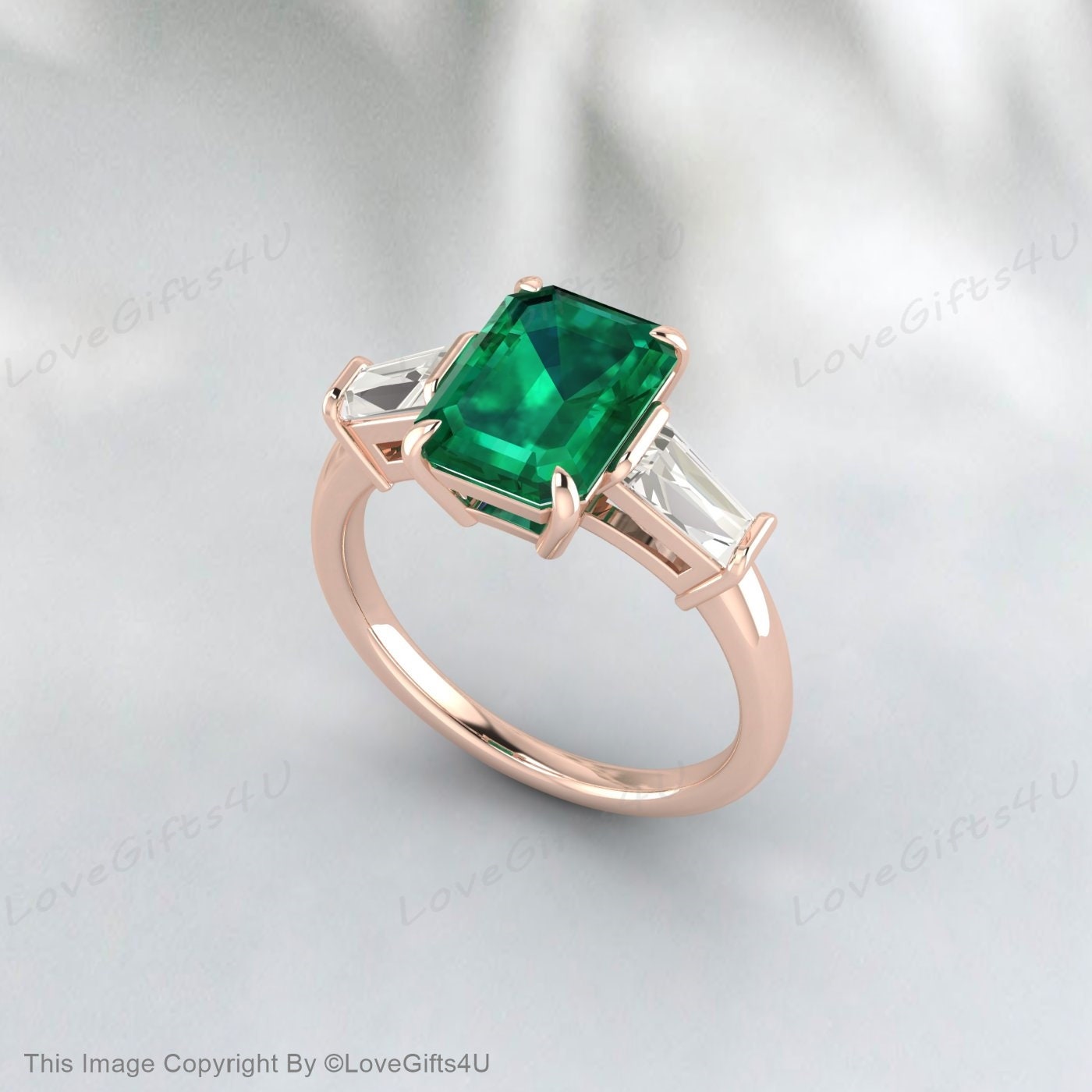 Genuine Emerald Ring, Vintage Emerald Engagement Ring, Green Gemstone May Birthstone Promise Ring, Anniversary Gift for Her, Gift for Women