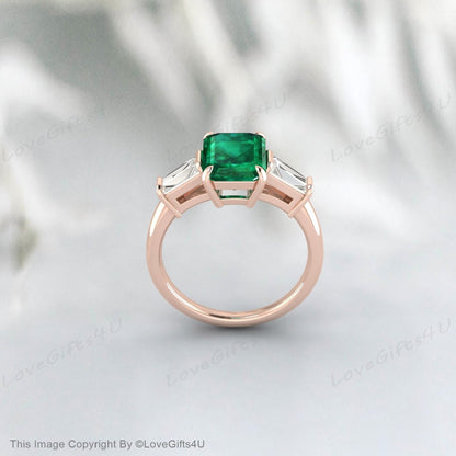 Genuine Emerald Ring, Vintage Emerald Engagement Ring, Green Gemstone May Birthstone Promise Ring, Anniversary Gift for Her, Gift for Women