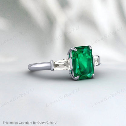 Genuine Emerald Ring, Vintage Emerald Engagement Ring, Green Gemstone May Birthstone Promise Ring, Anniversary Gift for Her, Gift for Women