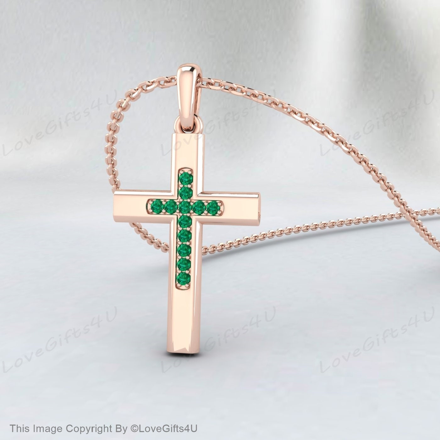 Collier Croix d’Émeraude Diamant 14k Or Émeraude Diamant Croix Émeraude Pierre de Naissance Croix Or Émeraude Croix Communion Confirmation