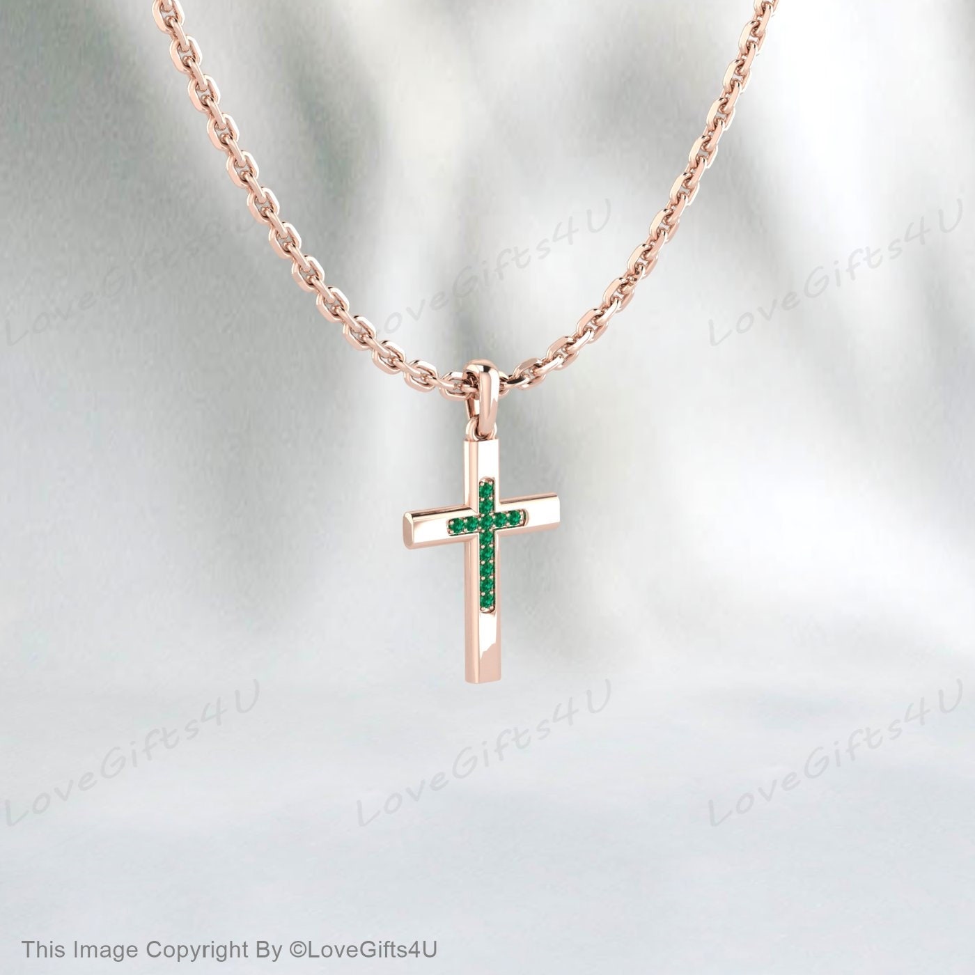 Diamond Emerald Cross Necklace 14k Gold Emerald Diamond Cross Emerald Birthstone Cross Gold Emerald Cross Communion Confirmation