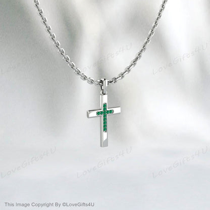 Diamond Emerald Cross Necklace 14k Gold Emerald Diamond Cross Emerald Birthstone Cross Gold Emerald Cross Communion Confirmation