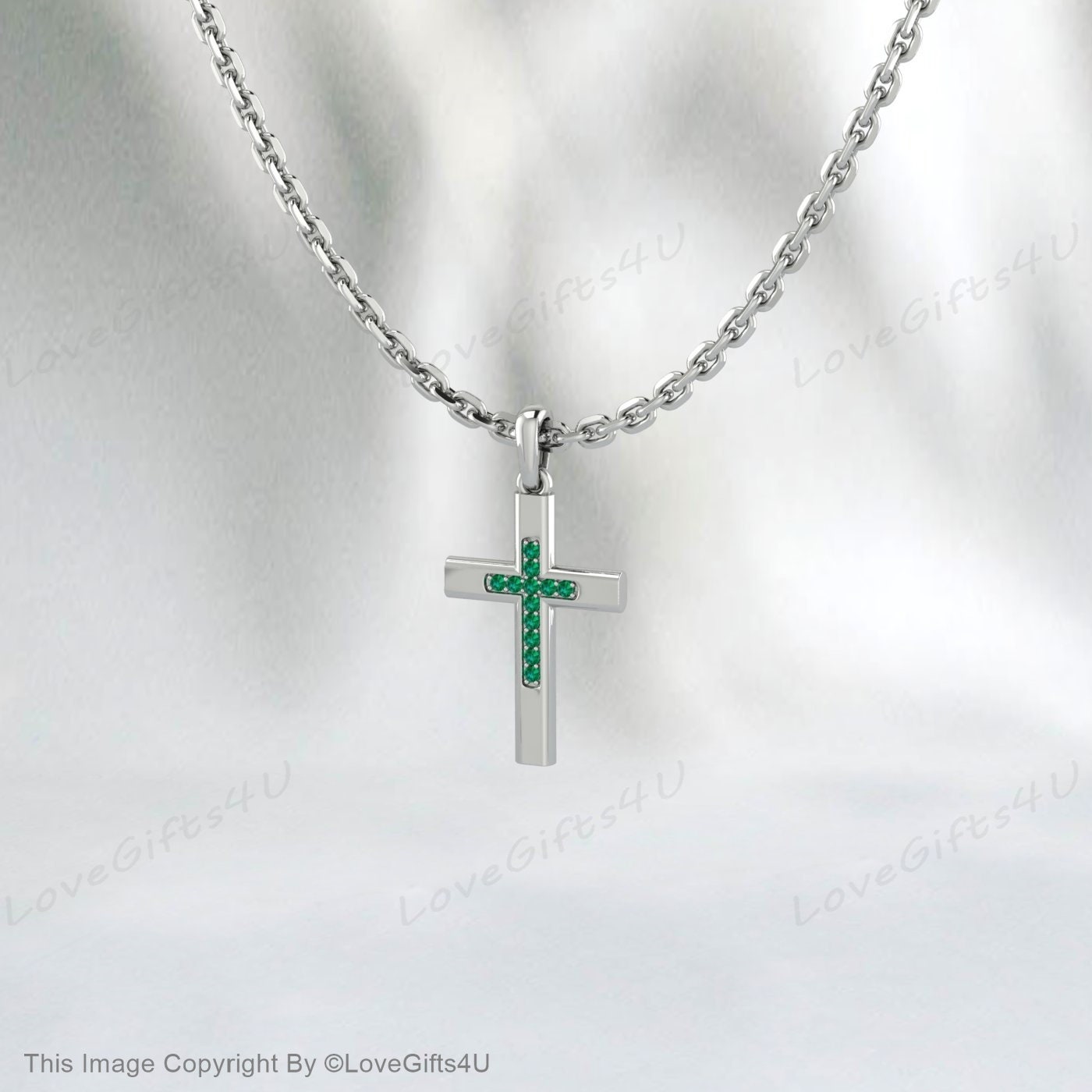 Diamond Emerald Cross Necklace 14k Gold Emerald Diamond Cross Emerald Birthstone Cross Gold Emerald Cross Communion Confirmation