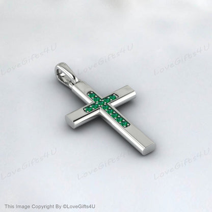 Collier Croix d’Émeraude Diamant 14k Or Émeraude Diamant Croix Émeraude Pierre de Naissance Croix Or Émeraude Croix Communion Confirmation