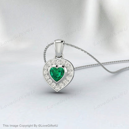 Collier émeraude en forme de cœur, pendentif émeraude coupé cœur, collier émeraude verte, pendentif cœur vert, cadeau de pierre de naissance de mai