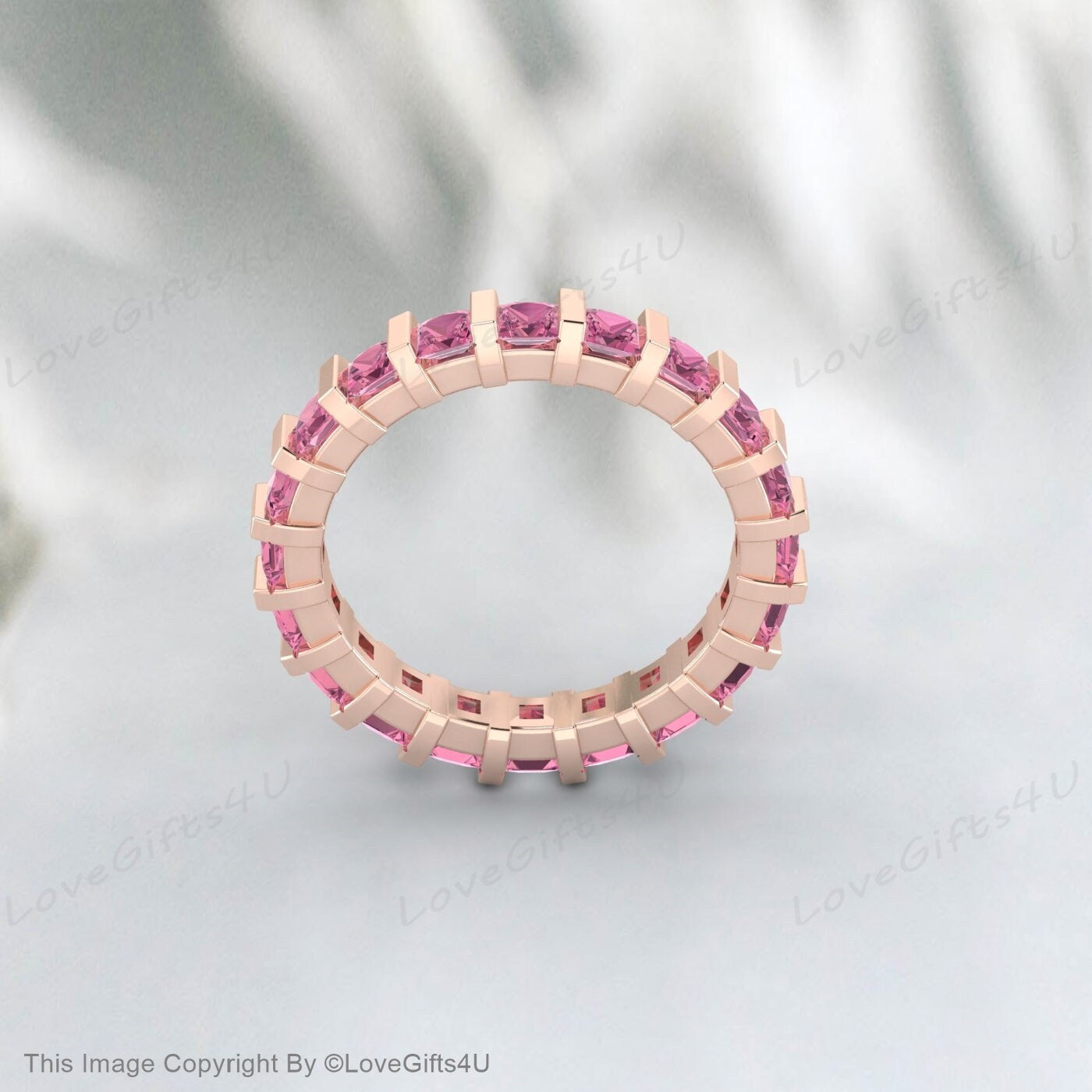 Princess Cut Pink Tourmaline Ring For Women Wedding Engagement Band