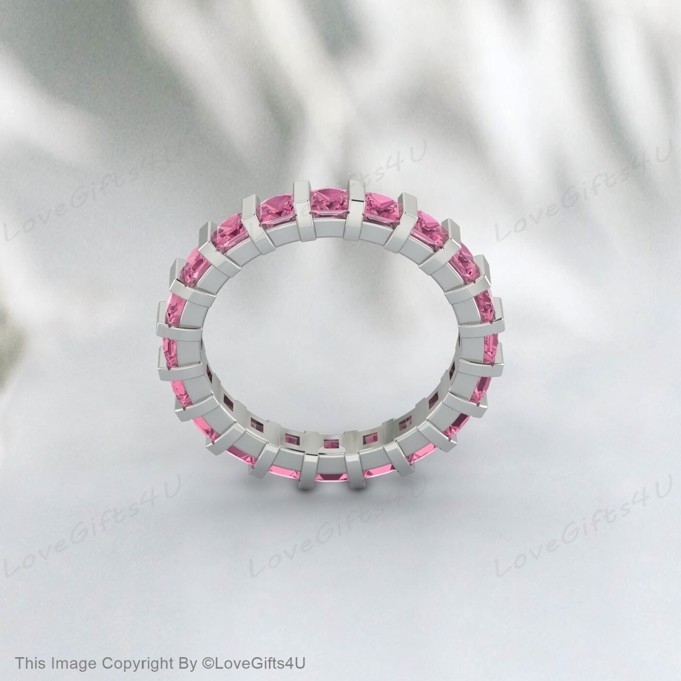 Princess Cut Pink Tourmaline Ring For Women Wedding Engagement Band