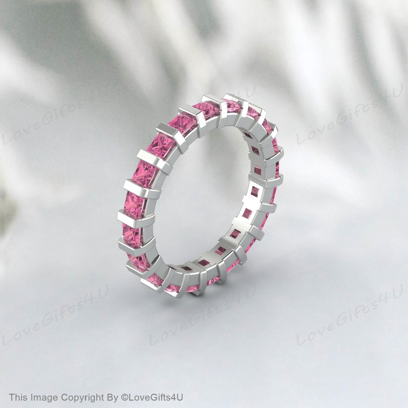 Princess Cut Pink Tourmaline Ring For Women Wedding Engagement Band