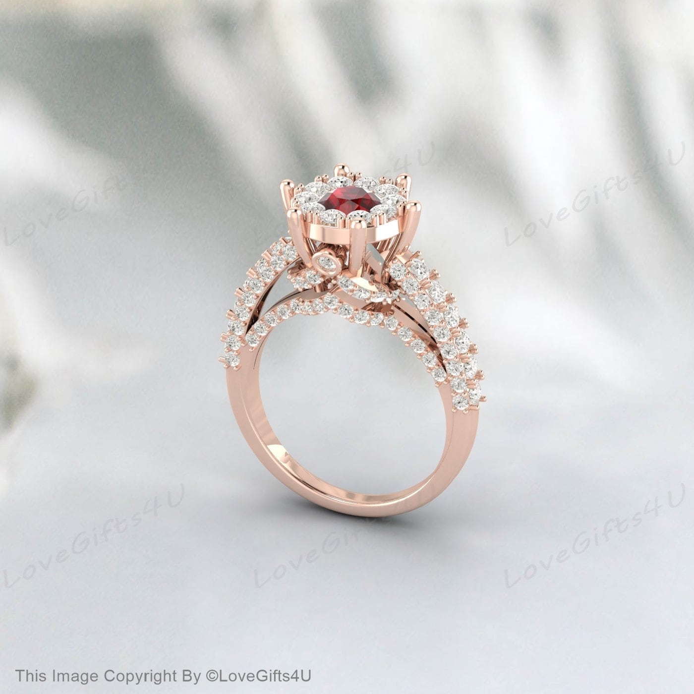 Bague de fiançailles ronde en grenat, bague de mariage, fleur de vigne, cadeau de mariée