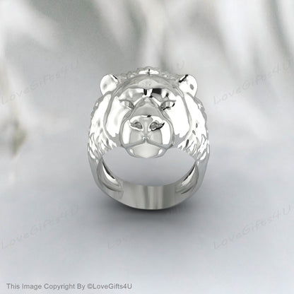 Bague tête de lion Bague africaine sauvage Bague animal en argent oxydé pour homme