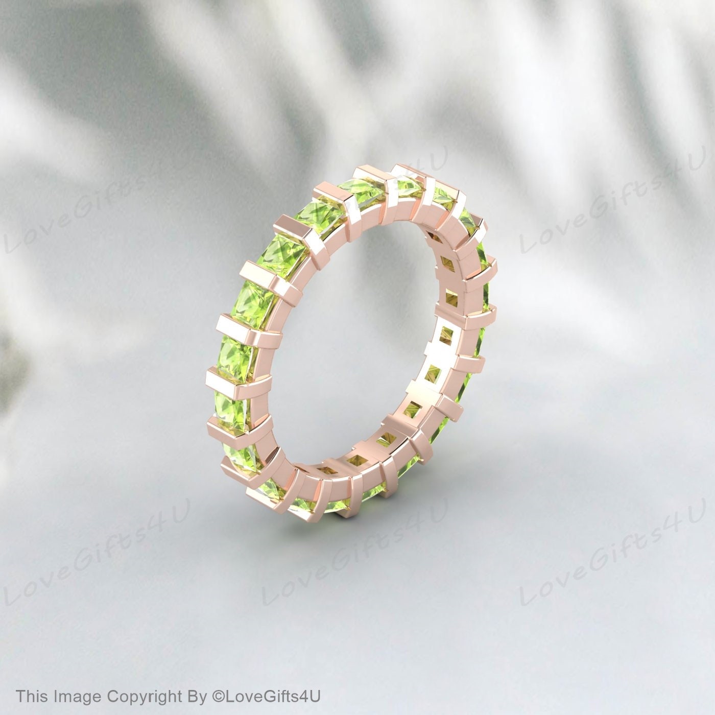 Princess Cut Peridot Band 925 Sterling Silver Women Jewelry Matching Wedding Band Eternity Stackable Ring August Birthstone Anniversary Gift