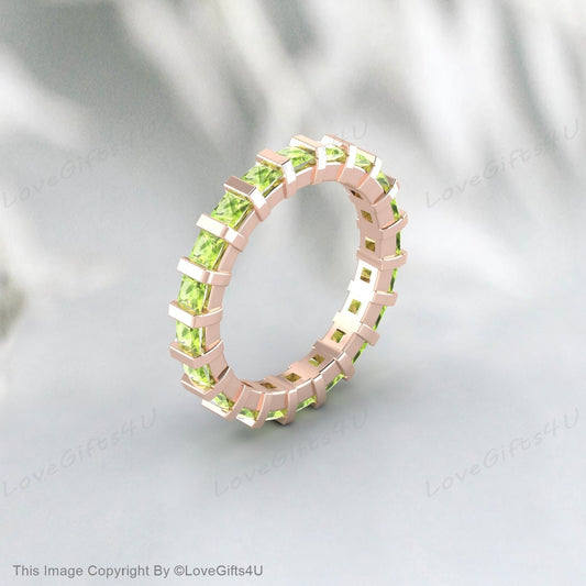 Princess Cut Peridot Band 925 Sterling Silver Women Jewelry Matching Wedding Band Eternity Stackable Ring August Birthstone Anniversary Gift