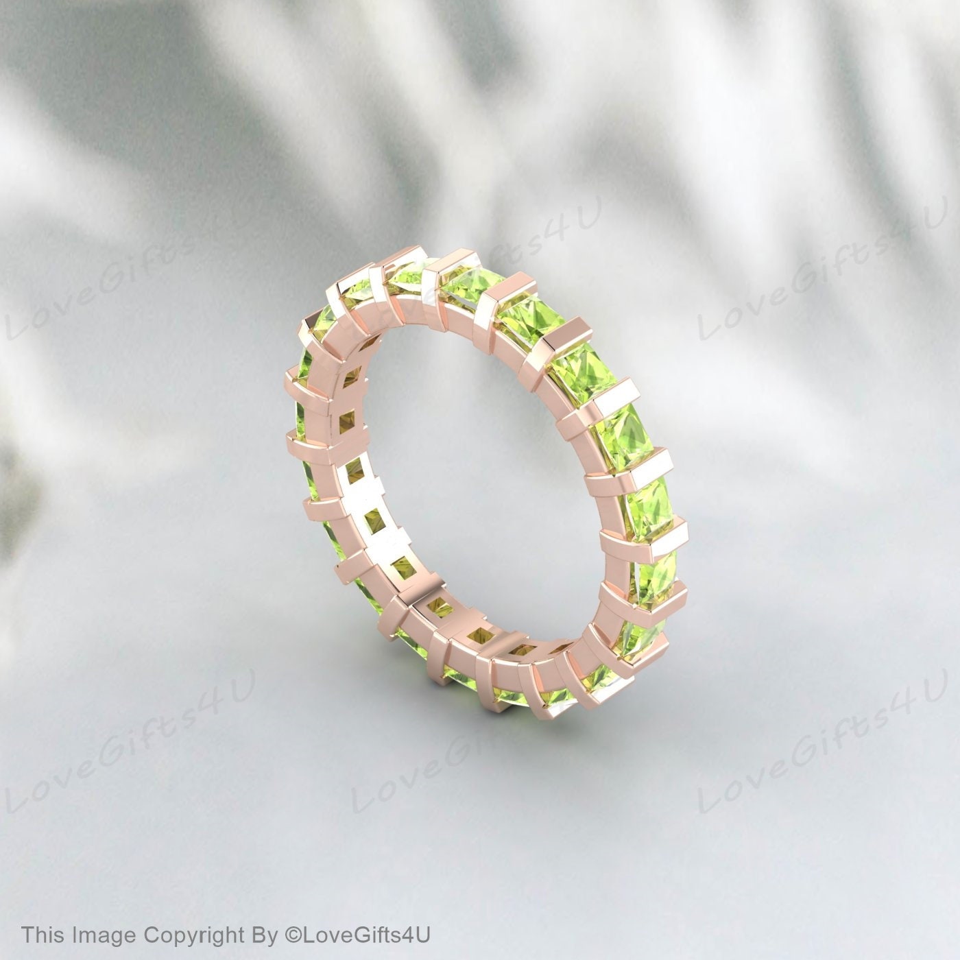 Princess Cut Peridot Band 925 Sterling Silver Women Jewelry Matching Wedding Band Eternity Stackable Ring August Birthstone Anniversary Gift