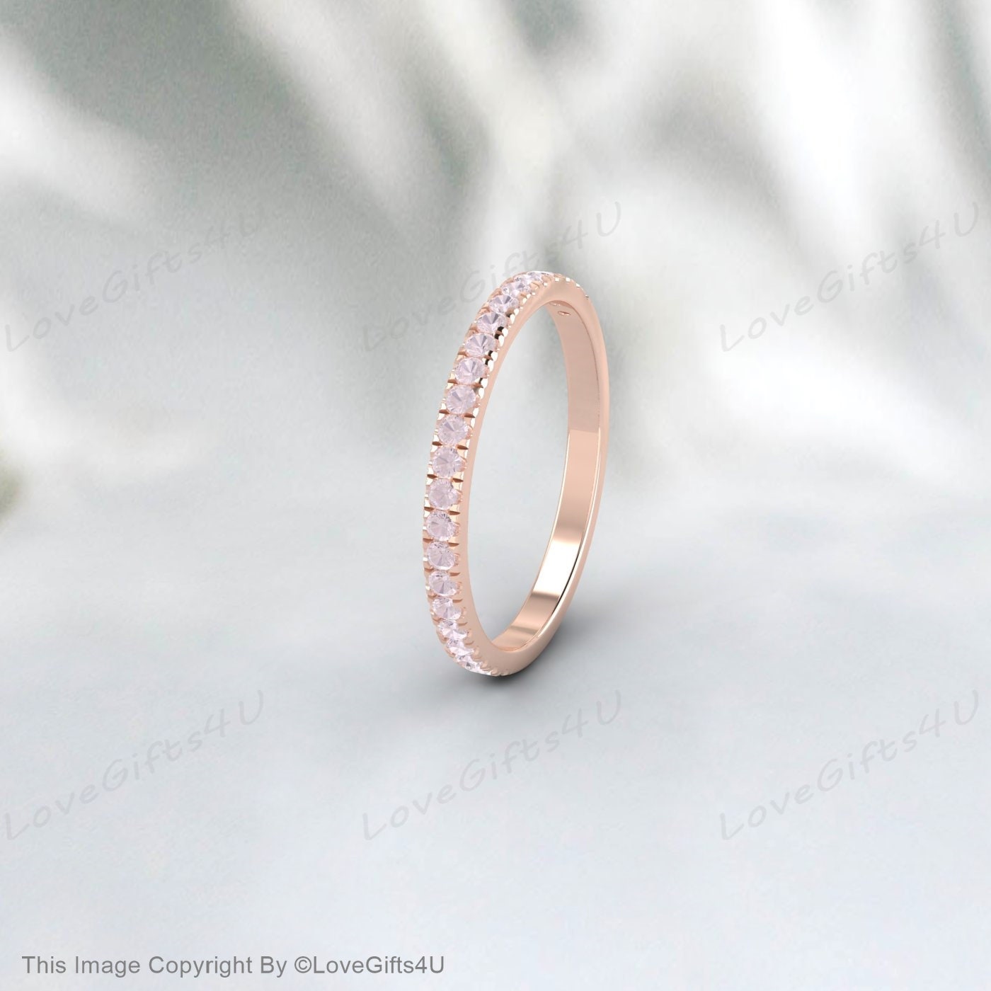 Danity Morganite Wedding Band, pierre morganite rose, bague de fiançailles unique assortie à une bande empilable, cadeau de Noël d’anniversaire pour votre amoureux