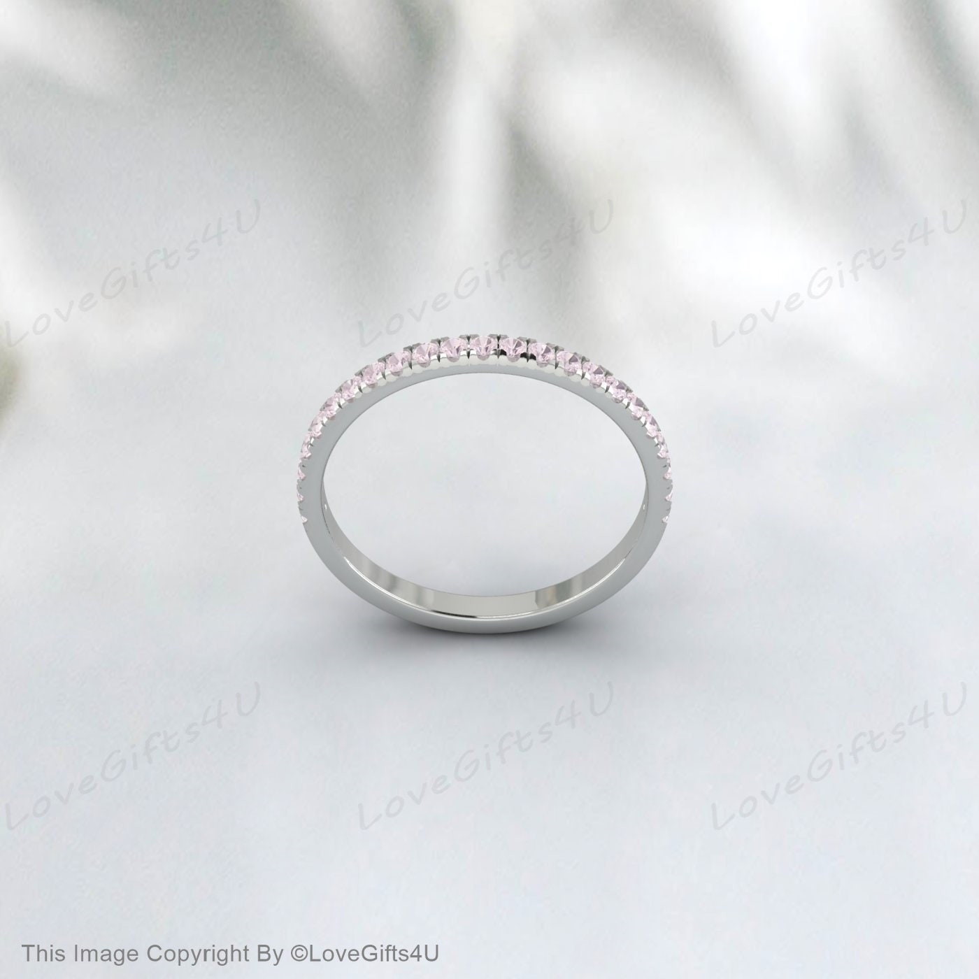 Danity Morganite Wedding Band, pierre morganite rose, bague de fiançailles unique assortie à une bande empilable, cadeau de Noël d’anniversaire pour votre amoureux