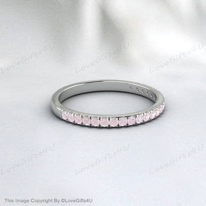 Danity Morganite Wedding Band, pierre morganite rose, bague de fiançailles unique assortie à une bande empilable, cadeau de Noël d’anniversaire pour votre amoureux