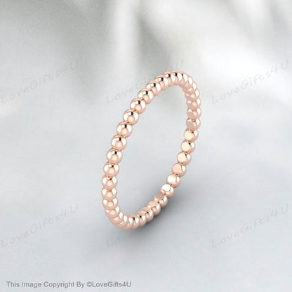 14k Solid Gold Beaded Band, Unique Stacking Ring, White, Yellow, Rose Gold, Dainty Wedding Band, Stackable Ring, Thin Gold Band LoveGifts4U