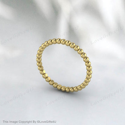 14k Solid Gold Beaded Band, Unique Stacking Ring, White, Yellow, Rose Gold, Dainty Wedding Band, Stackable Ring, Thin Gold Band LoveGifts4U