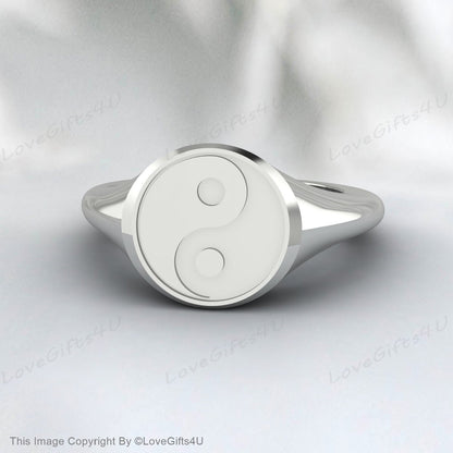 Yin Yang Ring, Sterling Silver Ring, Taoist Zen Spirit Jewelry, Man Woman Ring, Balance Yoga Ring, Round Signet Ring Unisex Ring