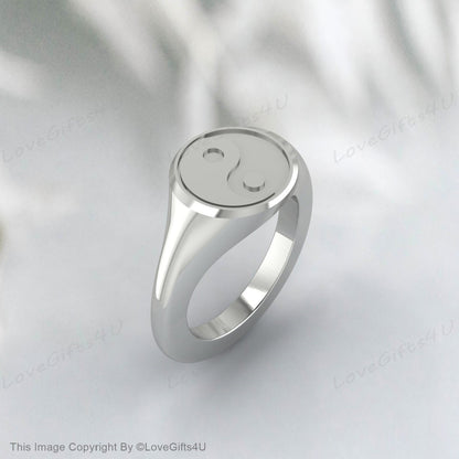 Bague Yin Yang, Bague en argent sterling, Bijoux esprit zen taoïste, Bague homme femme, Bague équilibre yoga, Chevalière ronde Bague unisexe