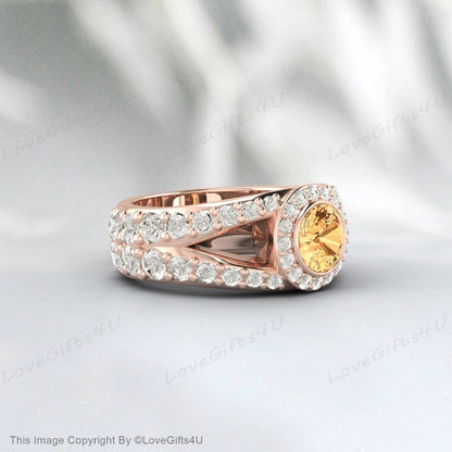 Bague de fiançailles en citrine jaune, bague de mariage, bague d'anniversaire de promesse