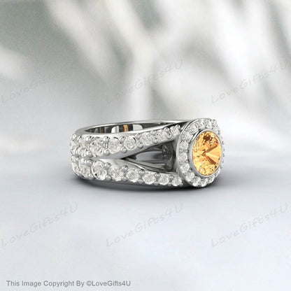 Bague de fiançailles en citrine jaune, bague de mariage, bague d'anniversaire de promesse