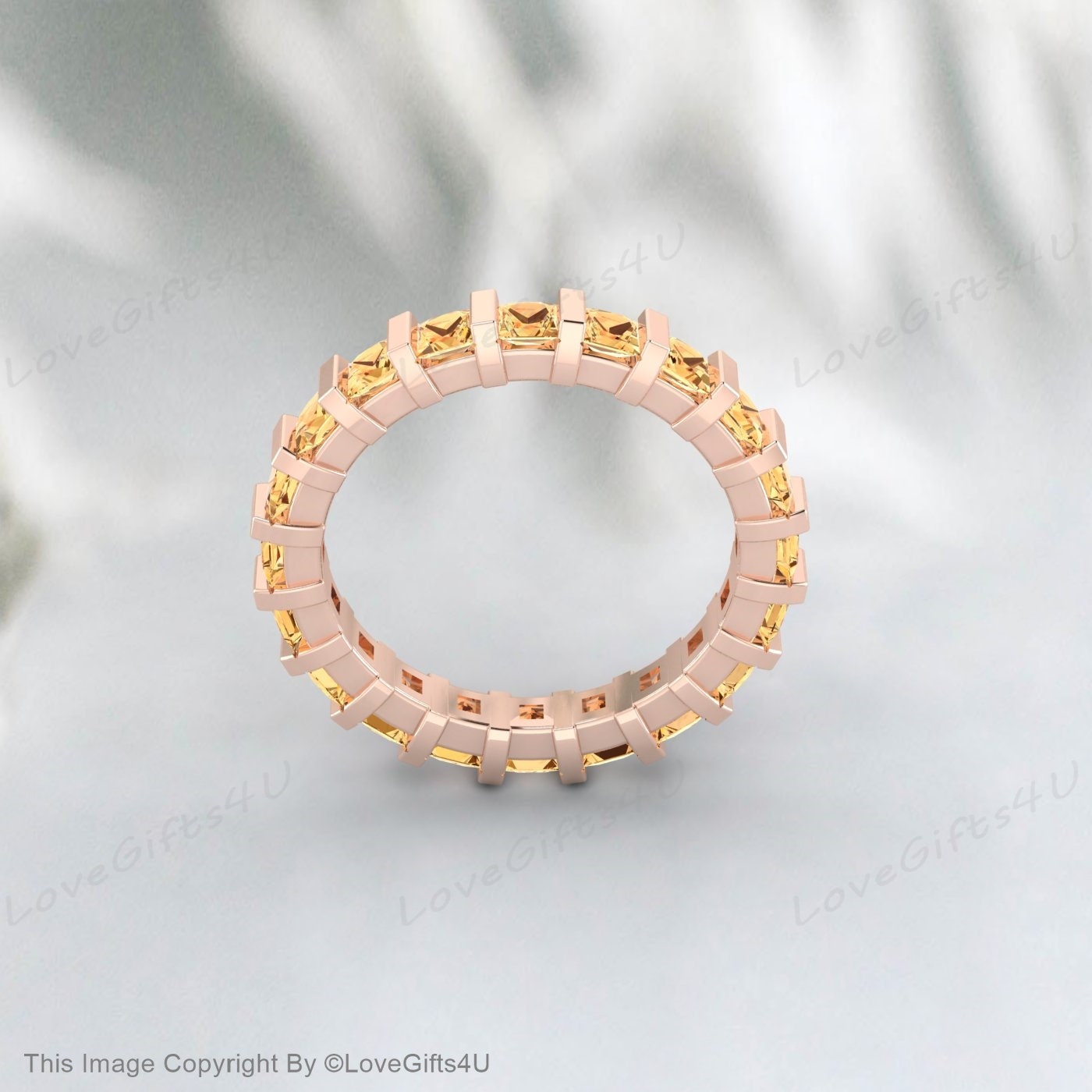 Princess Cut Citrine Full Eternity Wedding Band Anniversary Gift