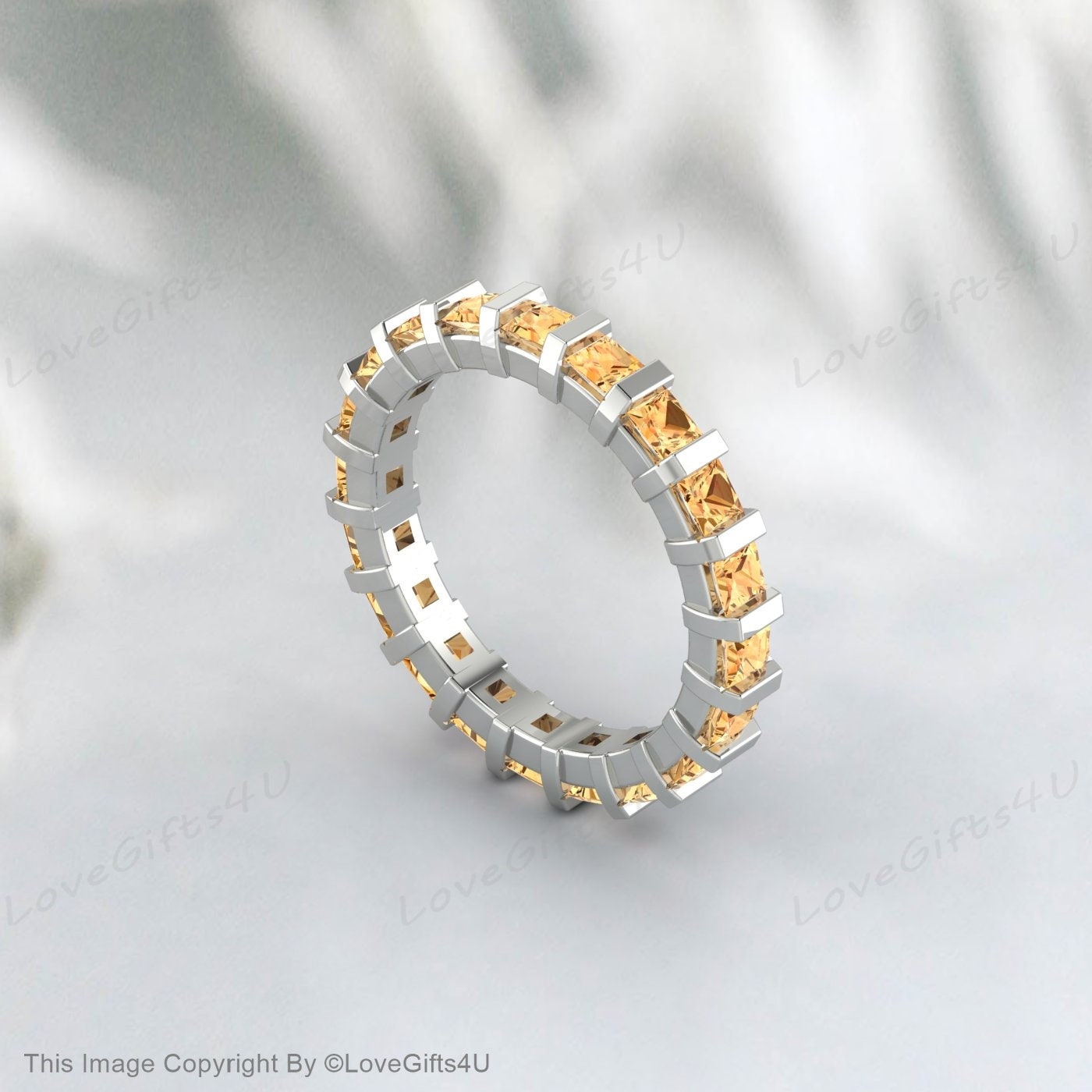 Princess Cut Citrine Full Eternity Wedding Band Anniversary Gift