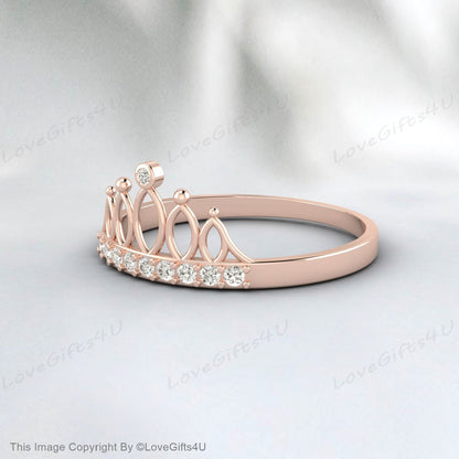 Princess Crown Cz Diamond Wedding Band Ring Tiara Ring Unique Ring