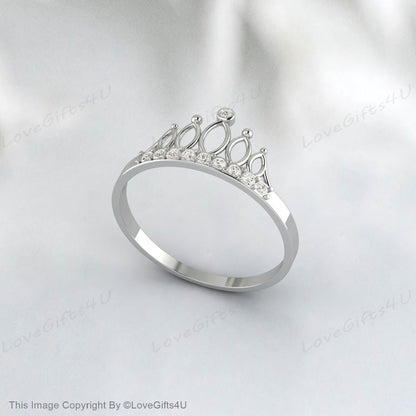 Princess Crown Cz Diamond Wedding Band Ring Tiara Ring Unique Ring