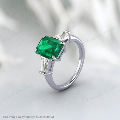 Genuine Emerald Ring, Vintage Emerald Engagement Ring, Green Gemstone May Birthstone Promise Ring, Anniversary Gift for Her, Gift for Women