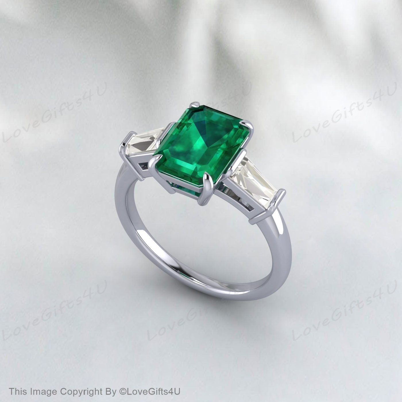 Genuine Emerald Ring, Vintage Emerald Engagement Ring, Green Gemstone May Birthstone Promise Ring, Anniversary Gift for Her, Gift for Women