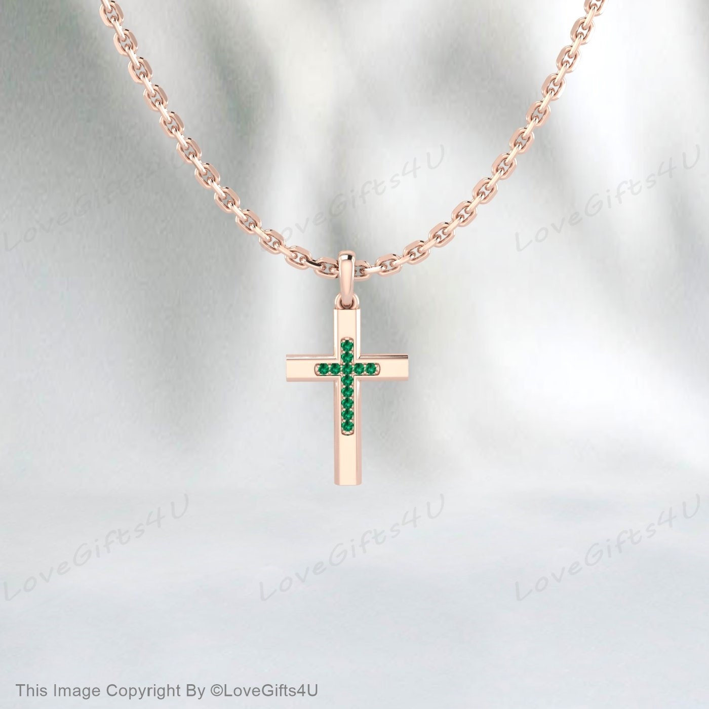 Diamond Emerald Cross Necklace 14k Gold Emerald Diamond Cross Emerald Birthstone Cross Gold Emerald Cross Communion Confirmation