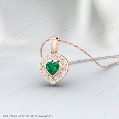 Collier émeraude en forme de cœur, pendentif émeraude coupé cœur, collier émeraude verte, pendentif cœur vert, cadeau de pierre de naissance de mai